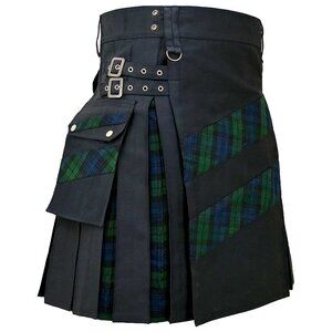 Scottish Highland Hybrid Kilt Black Watch Tartan Authentic Plaid Men Size 34